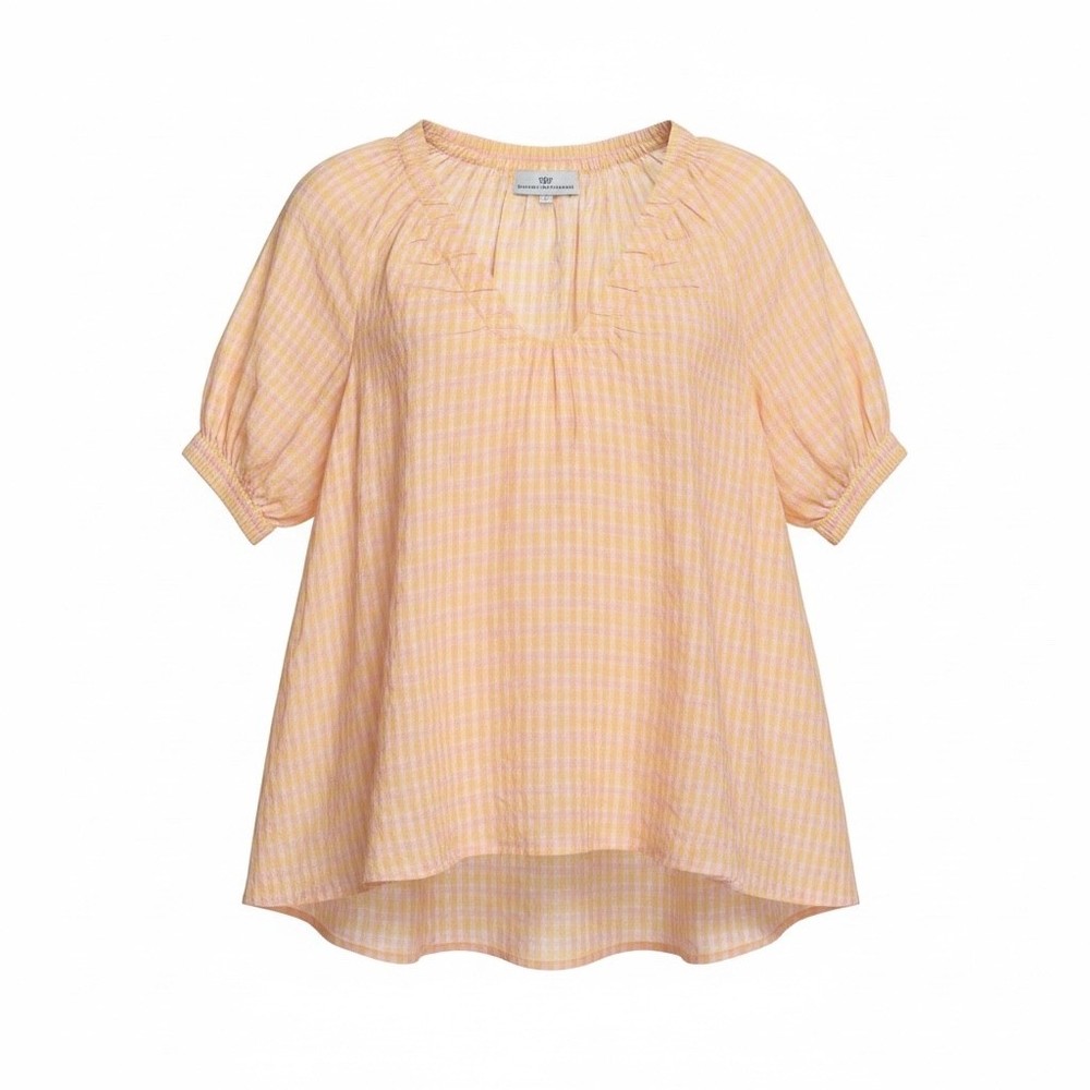 Anthropologie Never a Wallflower High ruffle gingham oversized gauzy top sz M