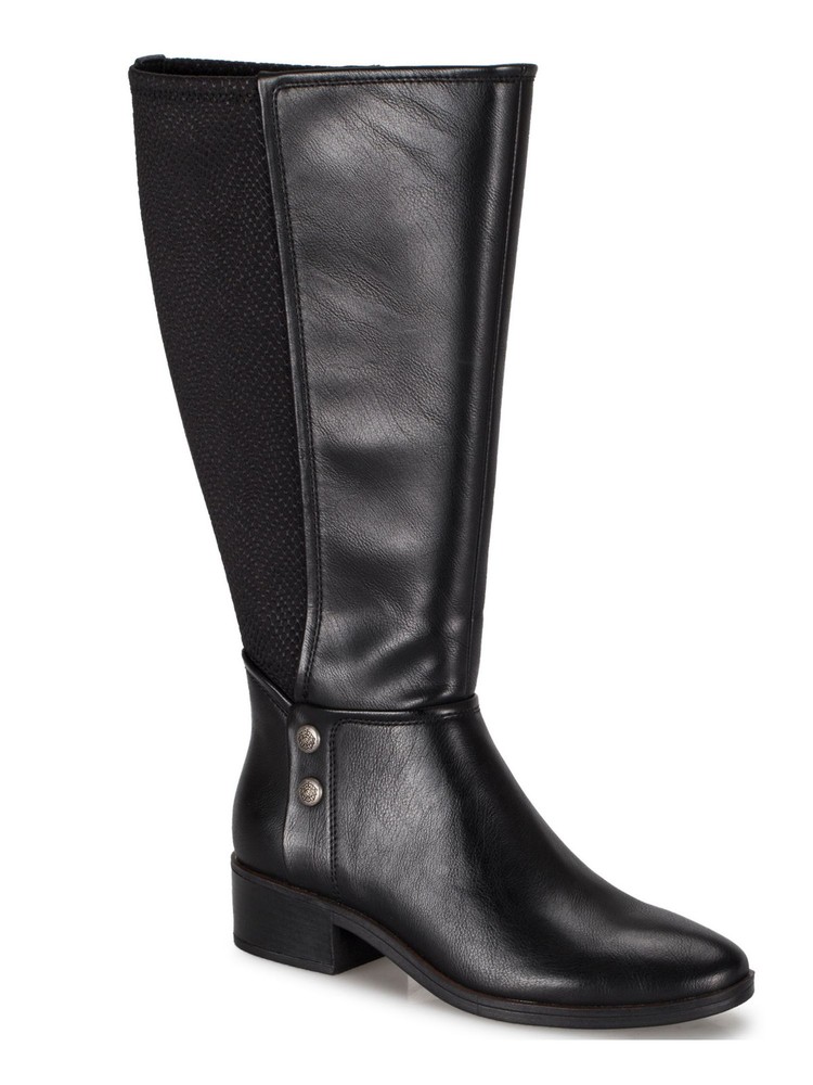 BARETRAPS Womens Black Studded Stretch Madelyn Almond Toe Block Heel Boots 6.5 M
