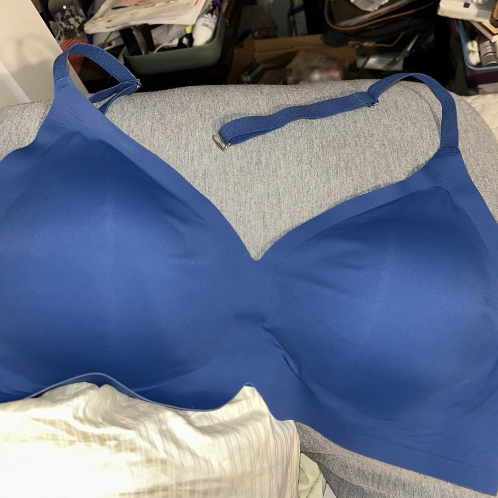 Blue Women’s 4XL Sports Bra Wireless Adjustable Straps Solid Polyamide/Elastane