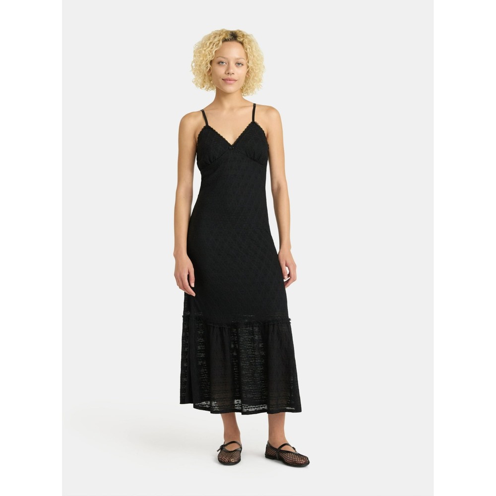 No Boundaries Women’s Black Maxi Dress with Lace Trim Spaghetti Strap S 4-6 NWT