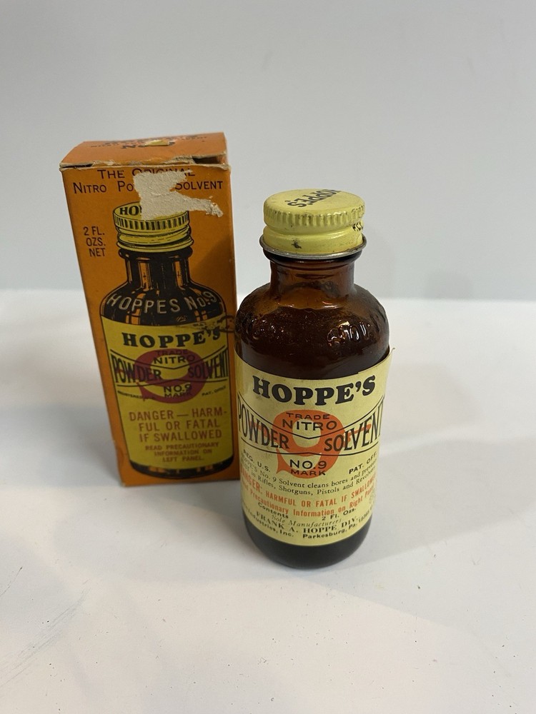 Hoppe's Nitro Powder Solvent #9 Vintage Glass Bottle