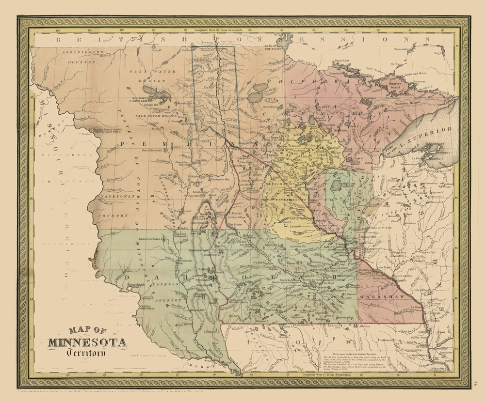1852 Historic Minnesota State Map by Coperthwait 27.7x23 Inches  