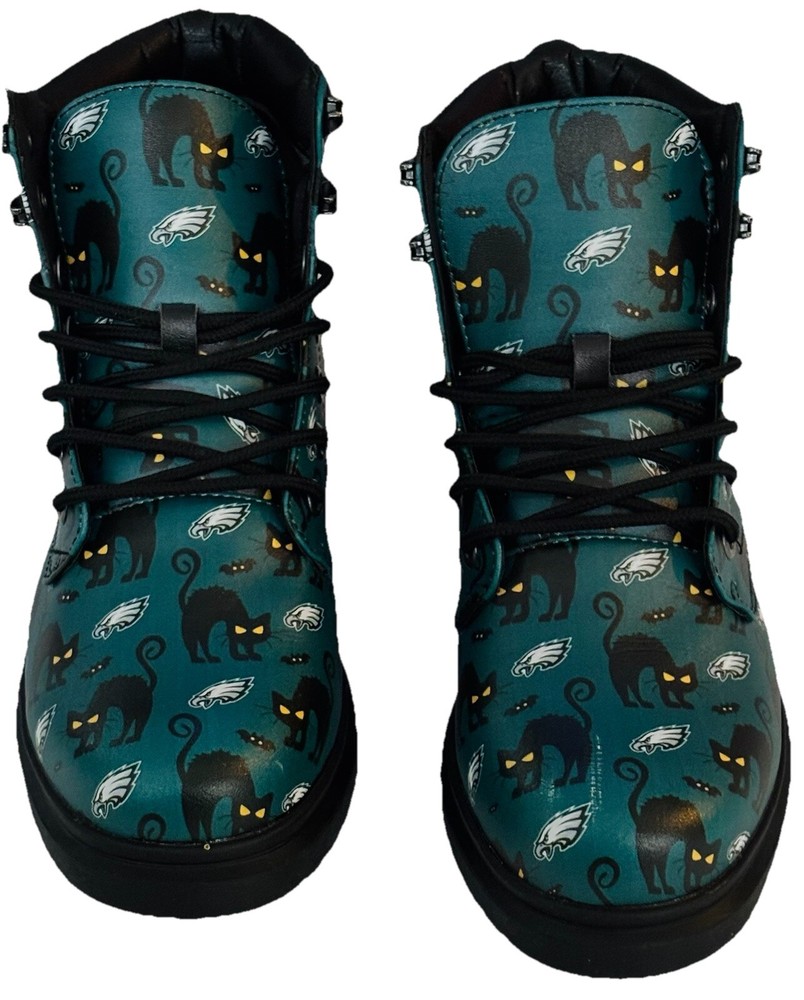 Philadelphia Eagles Black Cat Gothic Chunky Platform Lace Up Leather Y2K Sz 8.5