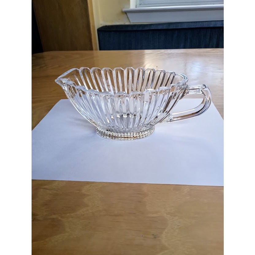 Vintage Beveled Glass Gravy Boat with Elegant Serving Spout