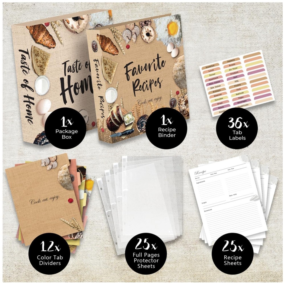 Recipe Binder Kit with 12 Dividers & 25 Sleeves