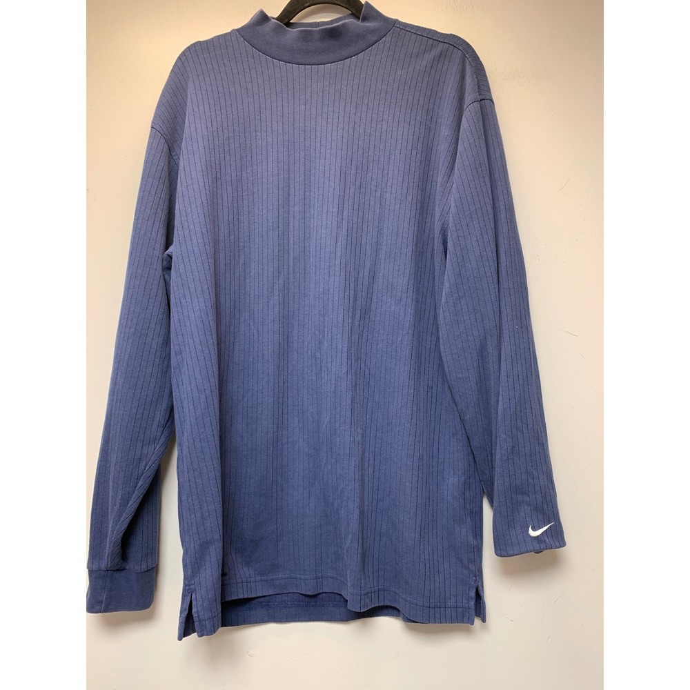 Nike Golf Mock Neck Shirt Mens Large Blue Excellent Ribbed Dri-FIT Long Sleeve