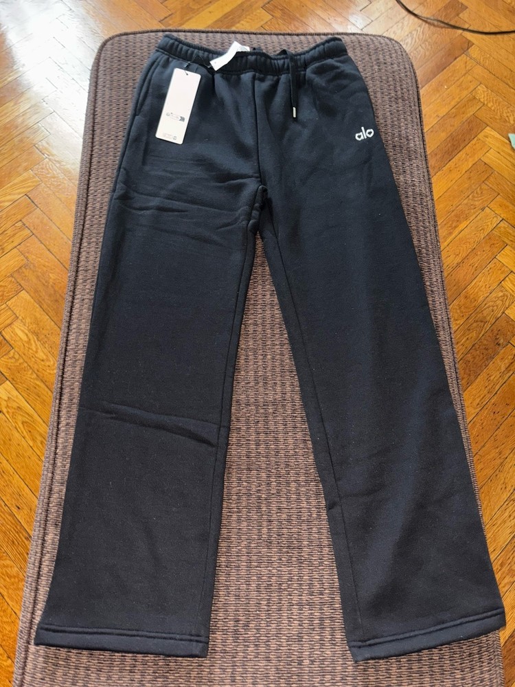 alo Unisex Black Fleece Sweatpants M Drawstring Pockets Yoga Athleisure