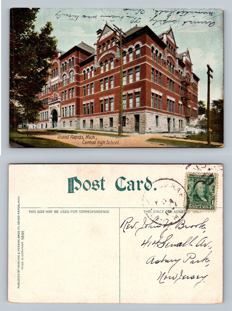 Grand Rapids, MI-Michigan, Central High School View PC Vintage Postcard