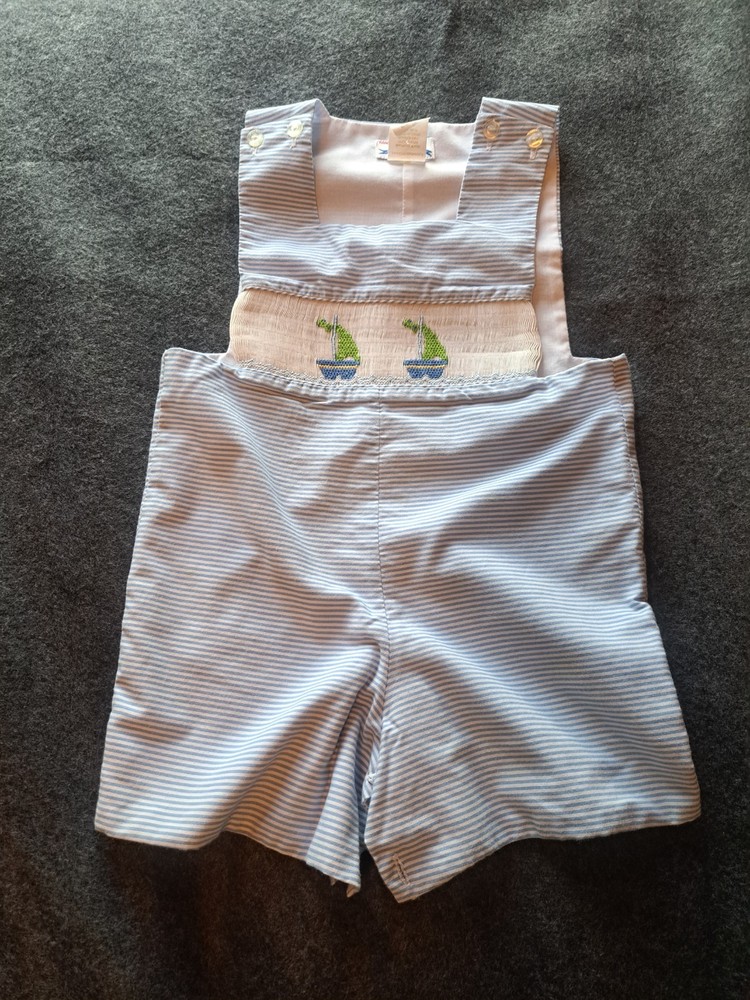 Silly Goose Hand Smocked Nautical Sailboat Romper 18m Vintage Baby Boy Sailor