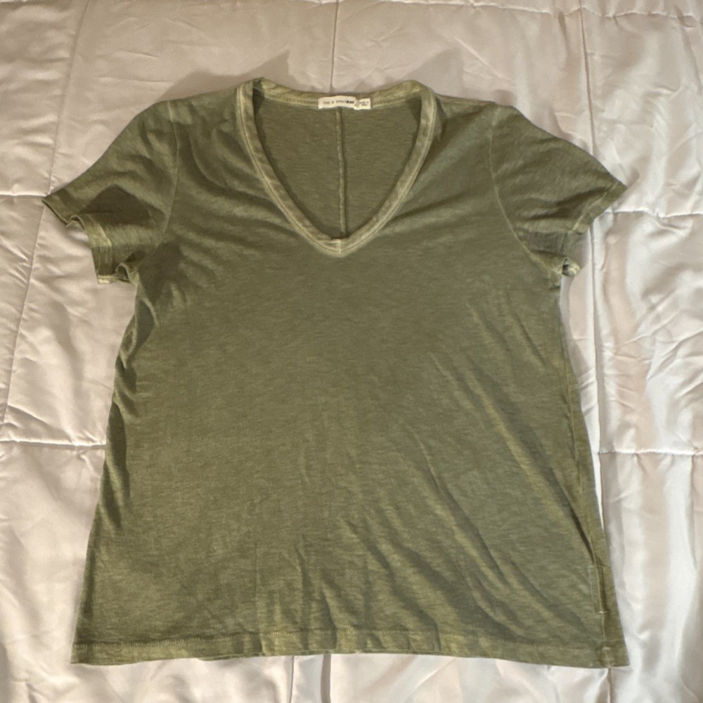 rag & bone/JEAN Green V-Neck Short Sleeve T-Shirt Women’s L Regular