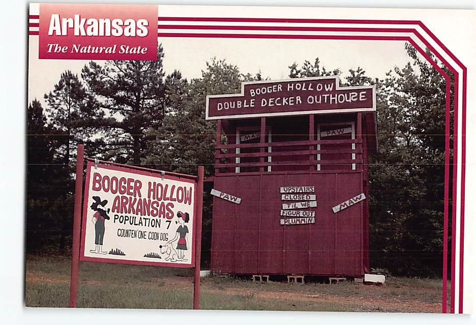 Postcard Booger Hollow Double Decker Outhouse Arkansas USA