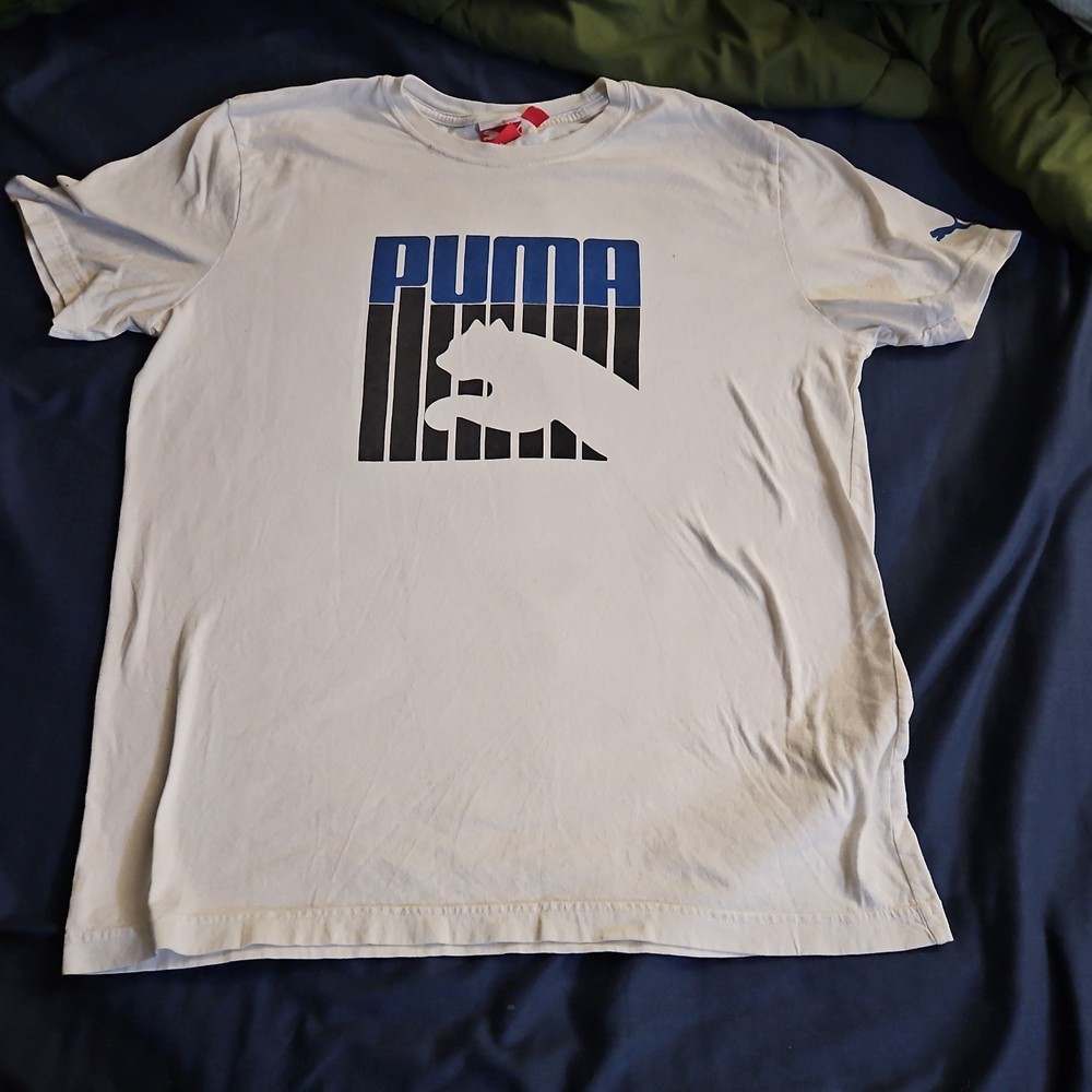 PUMA Graphic Logo White Cotton Men's M Crew Neck Short Sleeve T-Shirt