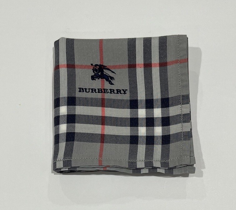 Burberry Vintage Handkerchief Gray Plaid & Checks Men Pocket Square Cotton 18“