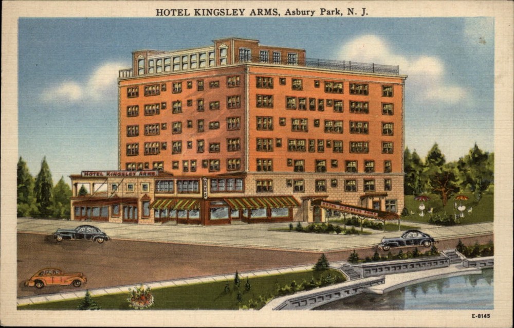 Asbury Park New Jersey Hotel Kingsley Arms artist rendering linen postcard