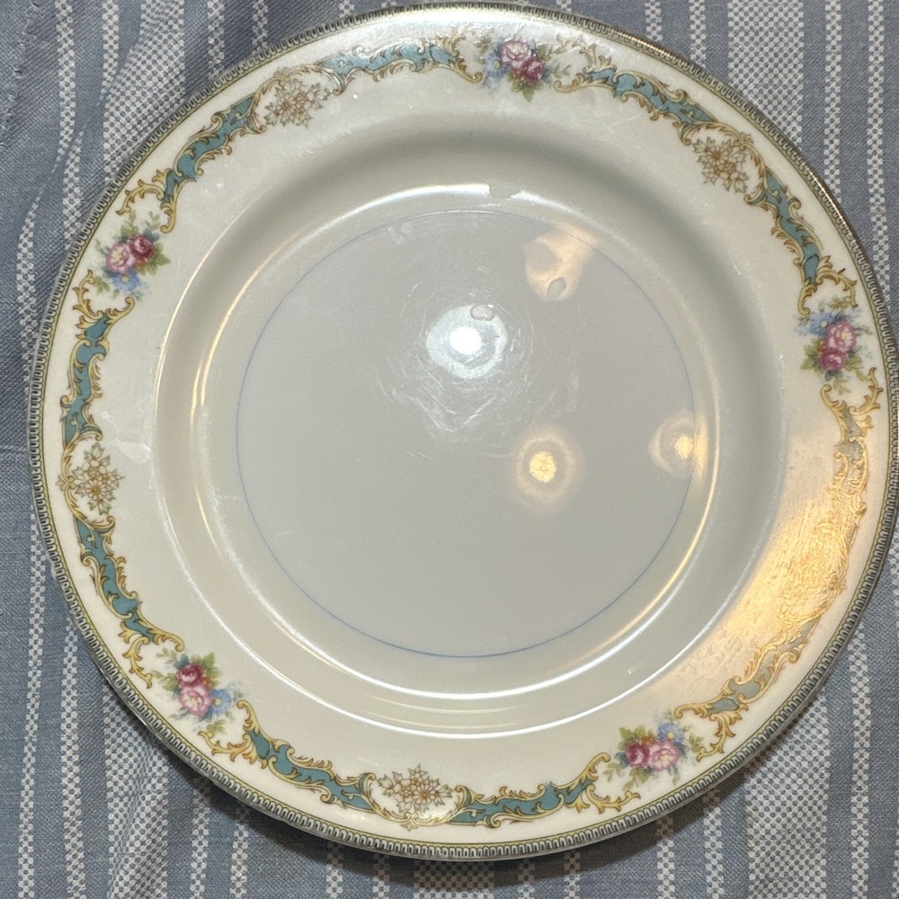 Noritake Althea China Floral Plate White Blue Pink Green Gold Trim Round