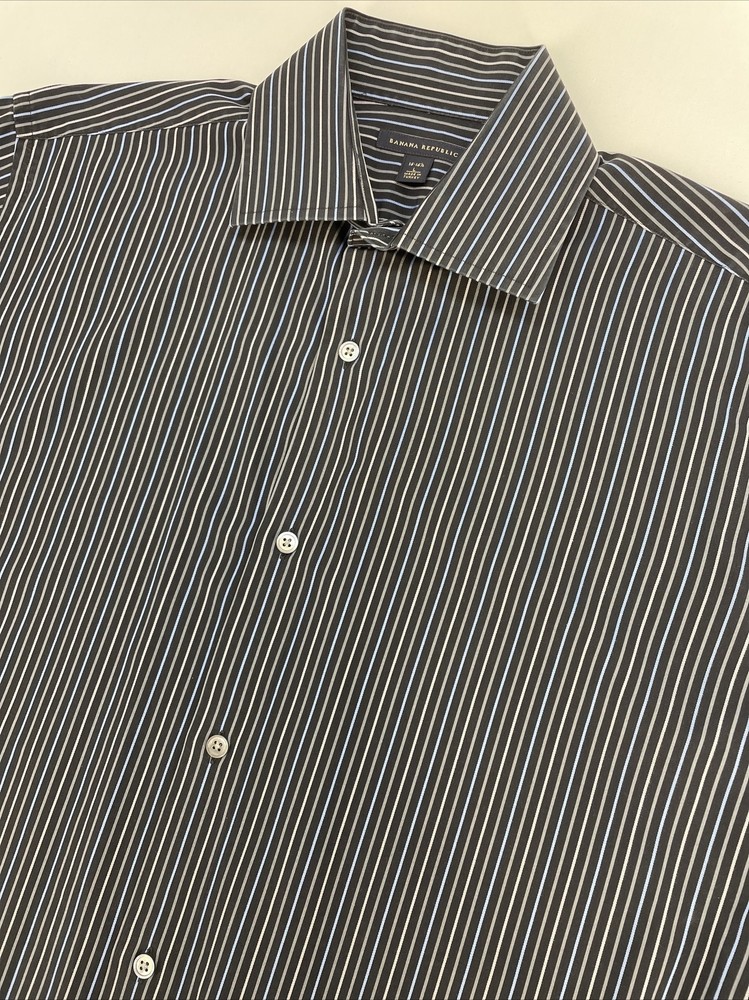 Banana Republic Button Up Long Sleeve Shirt Men’s L Black Blue Stripes Cotton