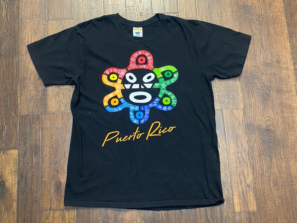 Caribbean Tropic Puerto Rico Short Sleeve T-Shirt Mens Medium Black