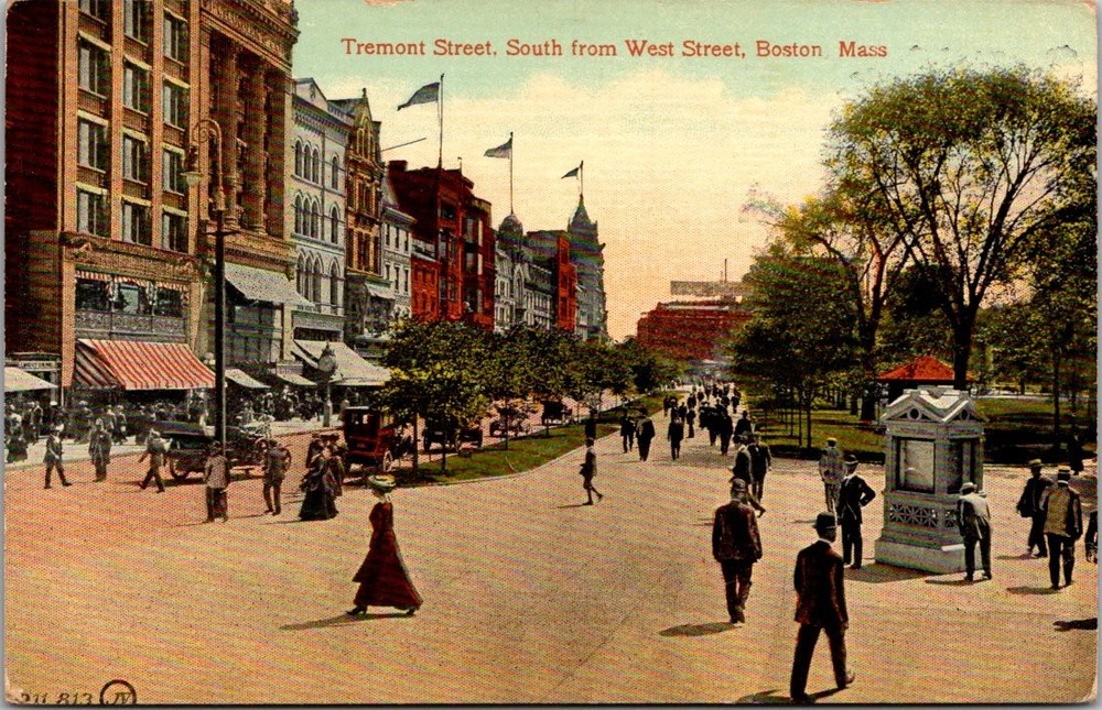 Tremont Street Boston MA Postcard c1910 Leighton & Valentine Street Scene