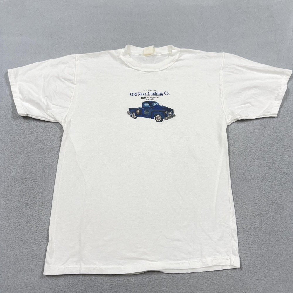 Vintage Old Navy Shirt Mens XL White Truck Graphic Tee Pickup 90s preppy USA