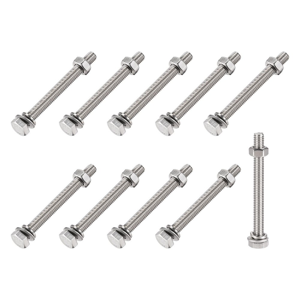 M6x65mm Hex Head Screws Bolts Nuts Flat Lock Washers Kit 10 Sets