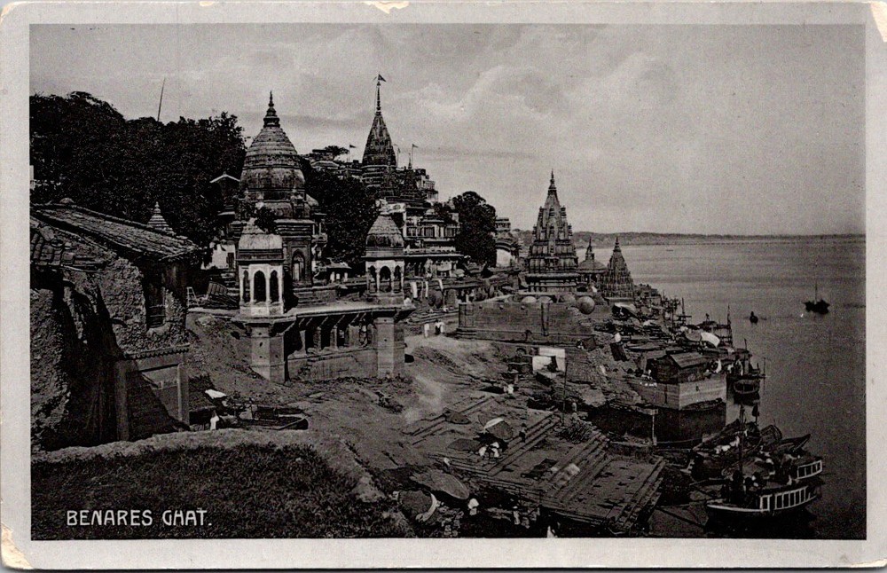 Antique Benares India Ganges River Ghats Temples Scenic Postcard [AB]