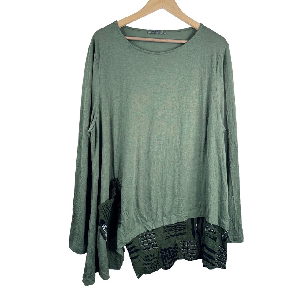 Chalet et Ceci Tunic sz 1X Green Asymmetrical Lagenlook artsy bamboo USA