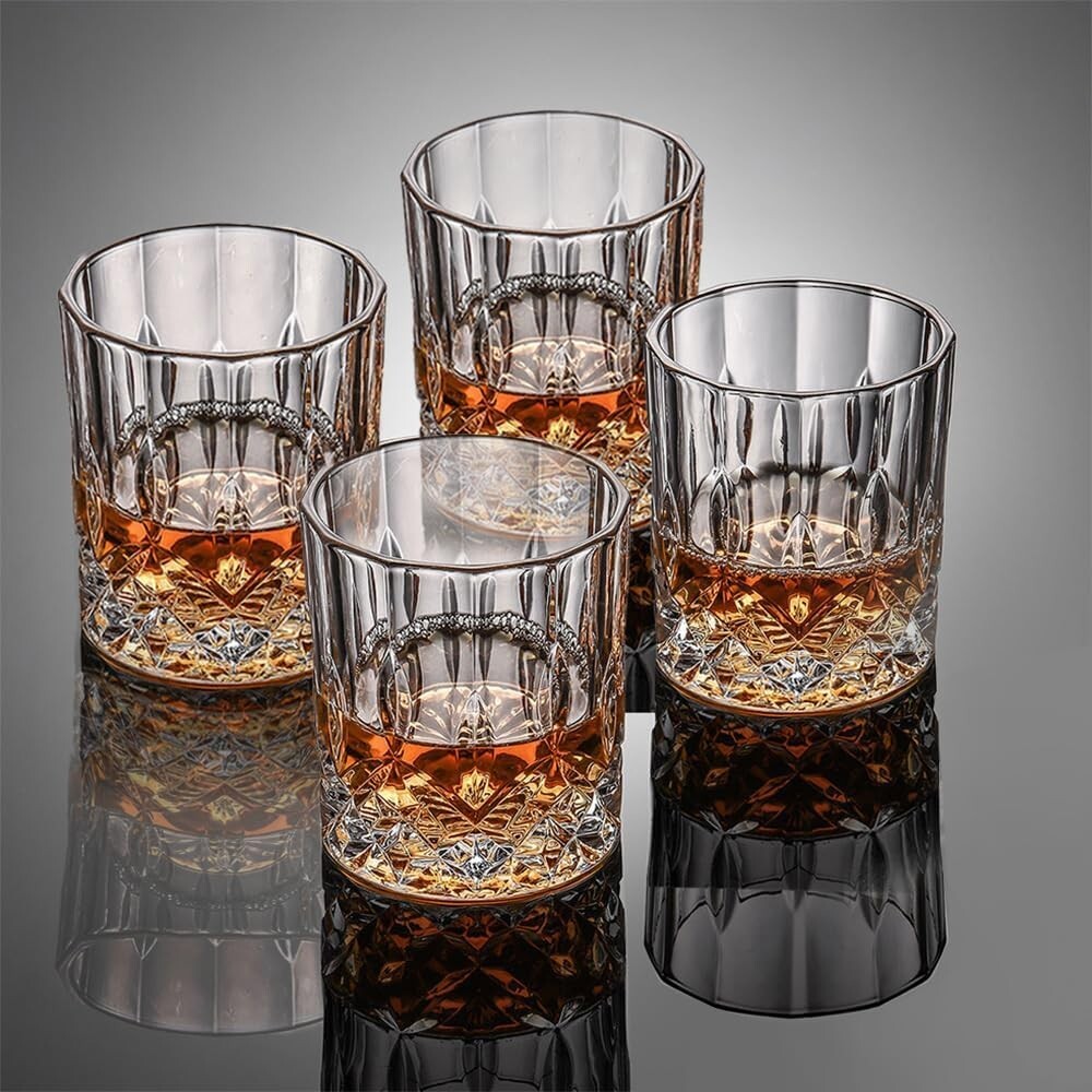 Whiskey Glasses Set of 4 - 7.7OZ Crystal Old Fashioned Tumblers for Bourbon Scotch