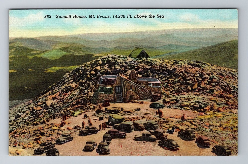 Mount Evans CO-Colorado, Summit House, Rocky Mountains Souvenir Vintage Postcard