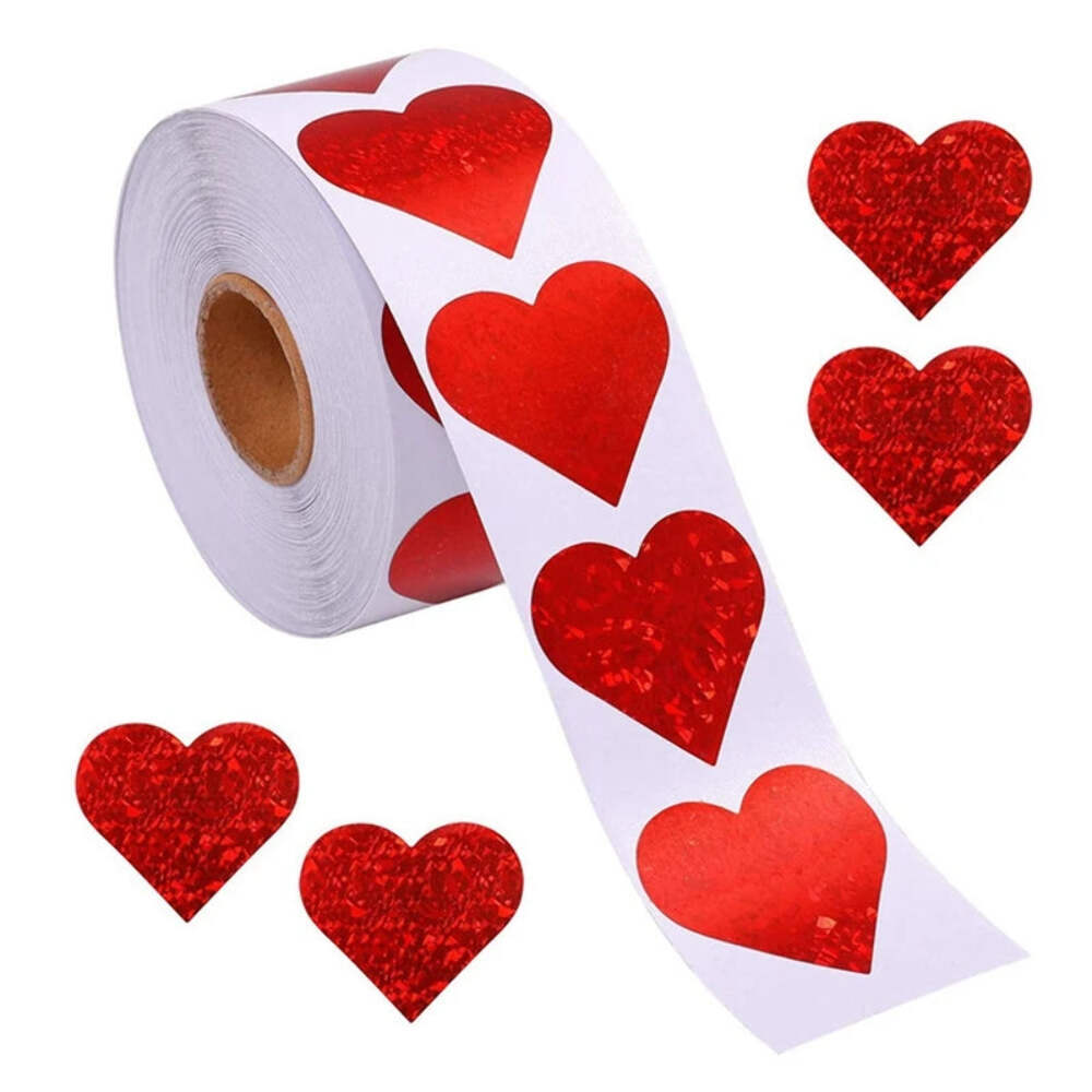 300Pcs/roll Sparkle Heart Stickers Red Love Scrapbooking Adhesive Sticker for Va