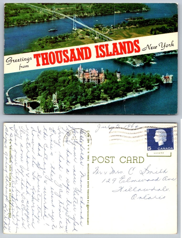 Boldt Castle Thousand Islands NY 1964 Curteichcolor Chrome Postcard Posted