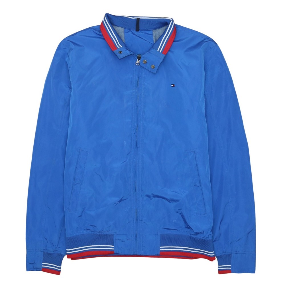 Tommy Hilfiger Mens Blue Windbreaker Jacket Striped Collar Zip Harrington L