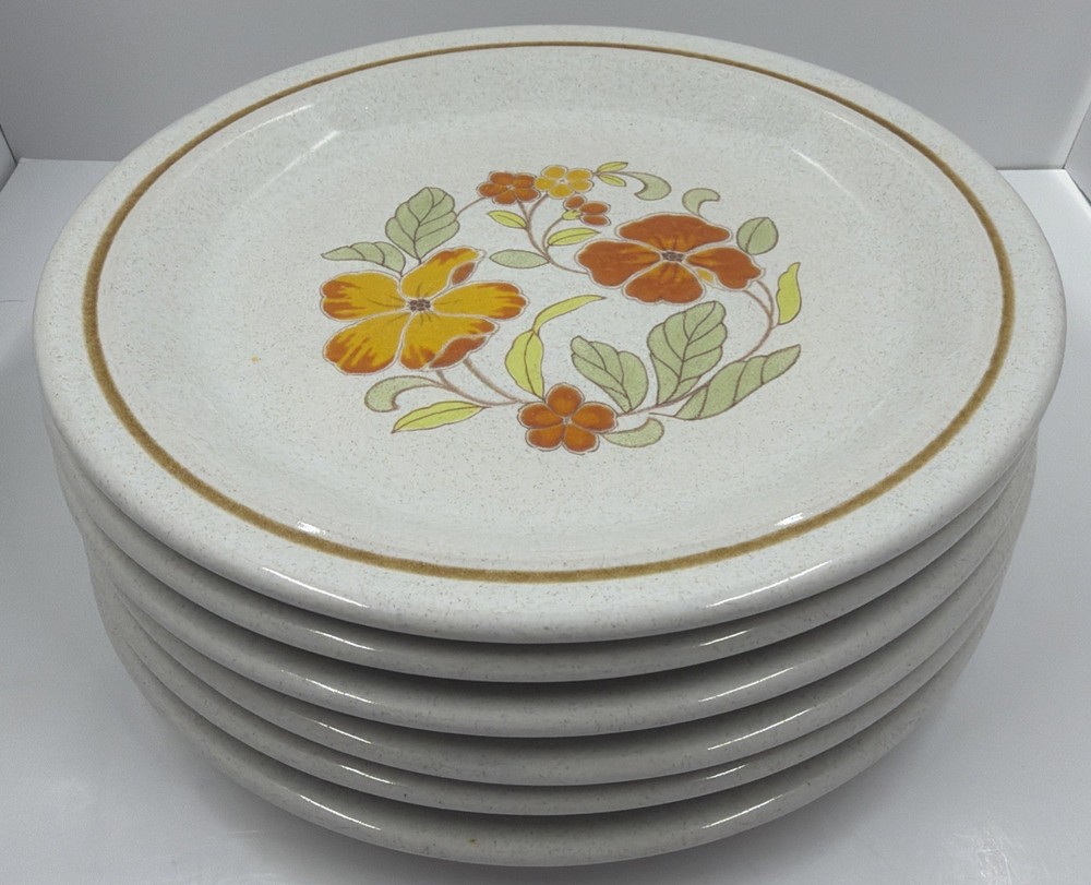 Salad Plates Flame Stoneware Color Stone By Nikko Japan MCM Set Of 6 Vintage