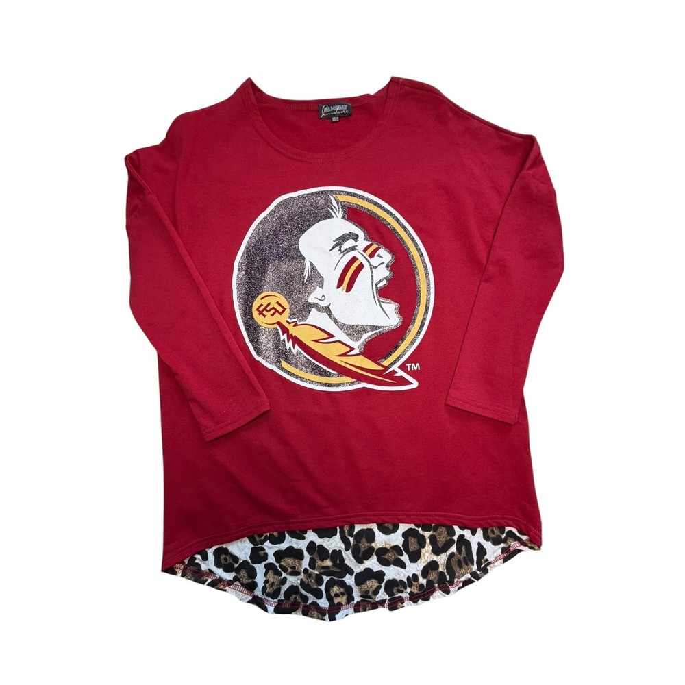 Gameday Couture FSU Florida State Seminoles Leopard Glitter Top XS/S Oversized