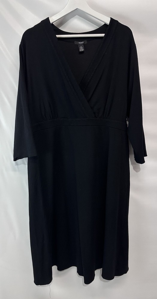 Alfani Rich Black A Line Dress Raw Hem 3/4 Sleeve Stretch Bring UR Boots 2X