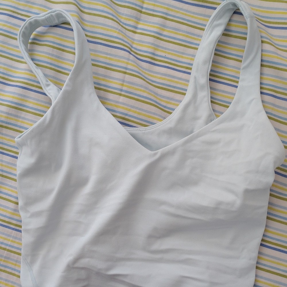 Lululemon Light Blue Racerback Sports Bra High Support Logo S 100% Polyamide