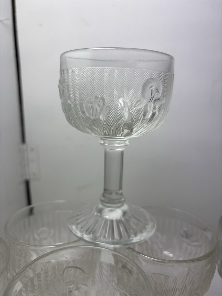 lot x8 vtg Iris & Herringbone Jeannette Glass Cocktail Stem 4 oz Dessert Cups