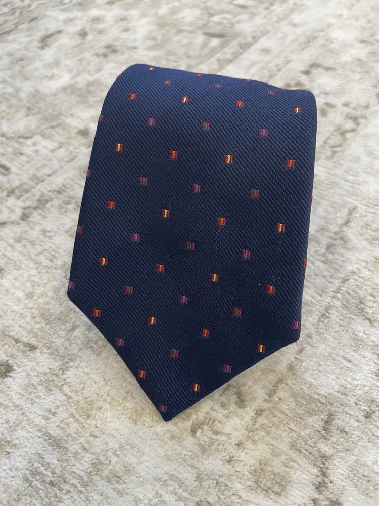 Turnbull Asser Vintage Navy Silk Neck Tie Made In England Geometric Square