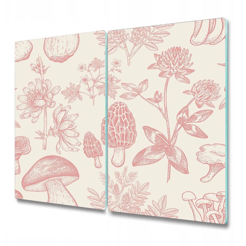 Tempered Glass Bread Board Worktop Saver Forest plants pink and beige 2x30x52