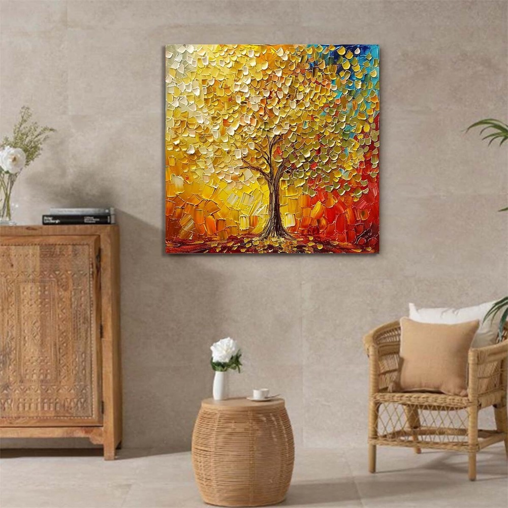 Textured Hand-Painted Oil Paintings on canvas Wall Art Abstract Lucky Tree #006