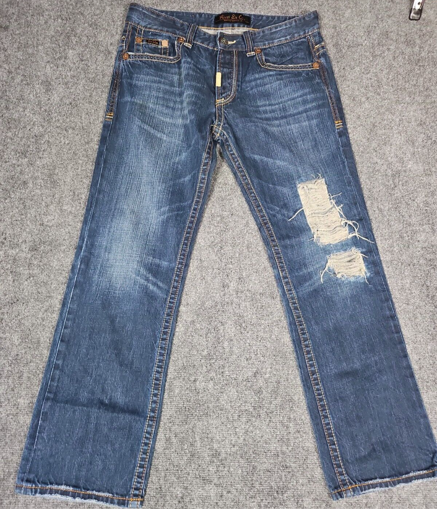 Rivet De Cru - Men's Buttonfly Jeans - Size 36x31- Distressed Straight Rips
