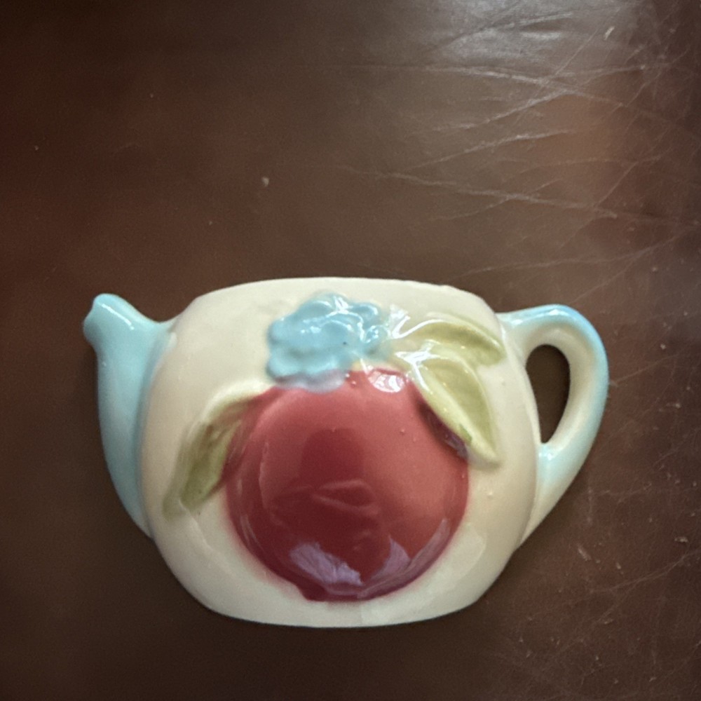 Turquoise Teapot Wall Pocket Vase w/Apple & Turquoise Flower - Vintage Ceramic