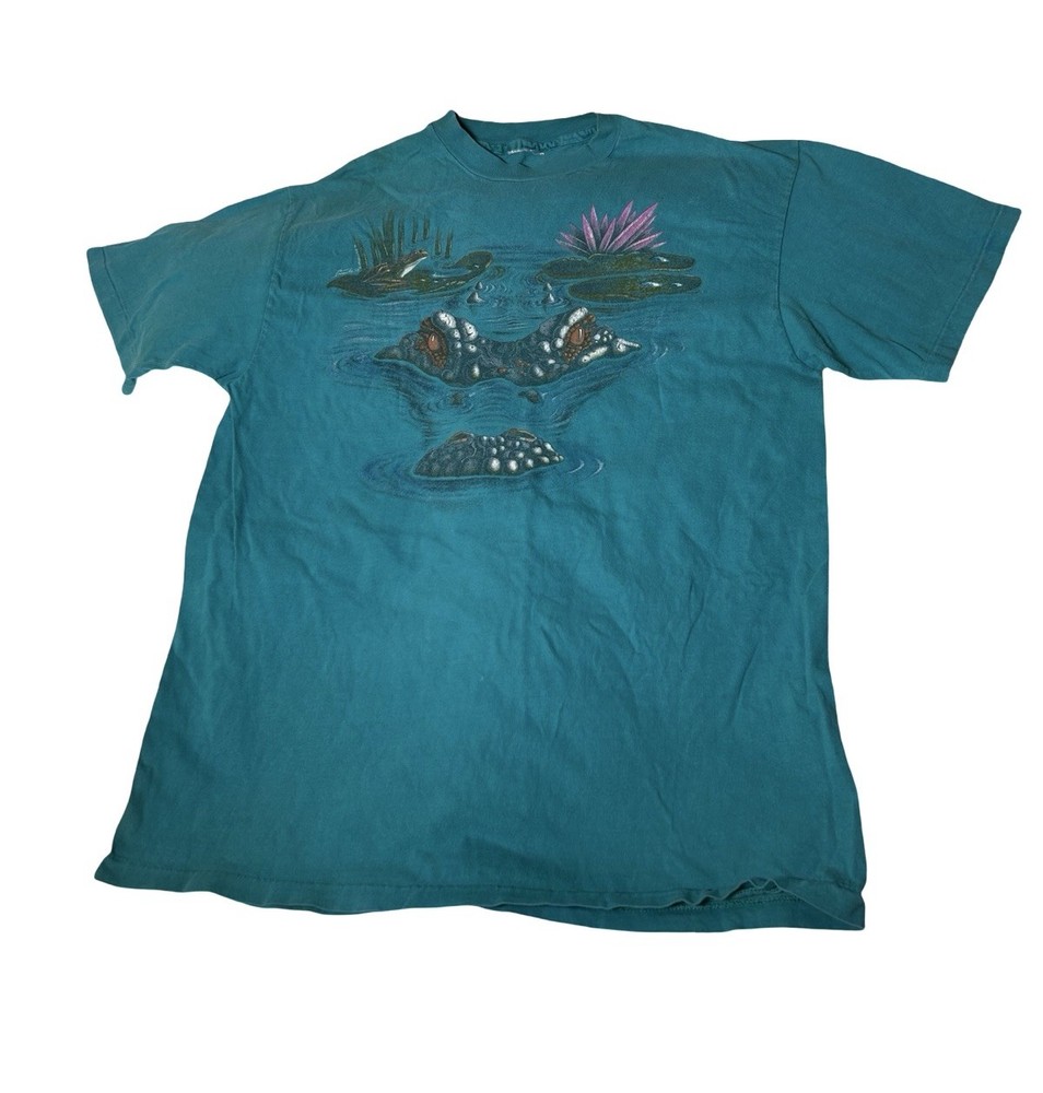 VTG 90s Florida Gator Shirt Alligator Frogs Single Stitch Nature Sz Large Blue