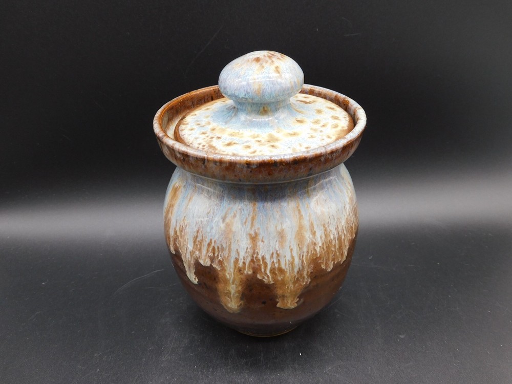 Triple C Art Pottery Blue Drip Glaze Canister/Jar w/Lid North Carolina Signed