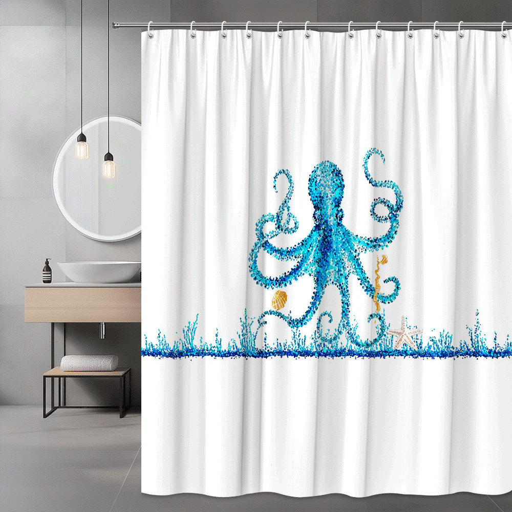 Blue Octopus Shower Curtain Ocean Sea Life Graphic