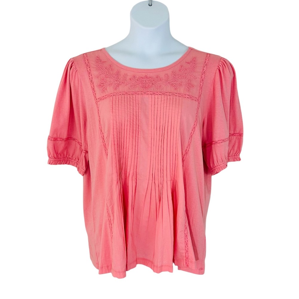 Style & Co Women's Size XXL Lace Embroidered Pleated Peached Pink Top NEW