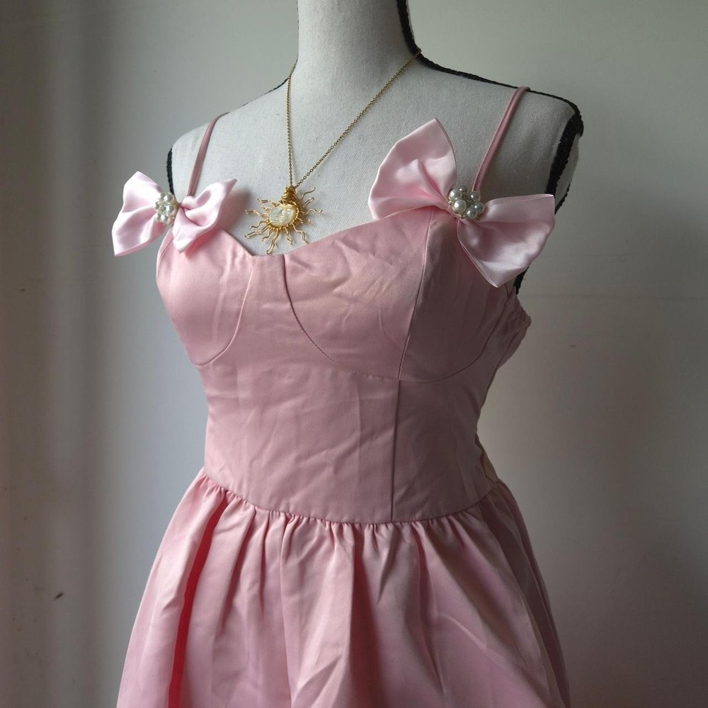 Pink Satin Bow Bustier Dress Womens M Coquette Balletcore Princesscore Dollette