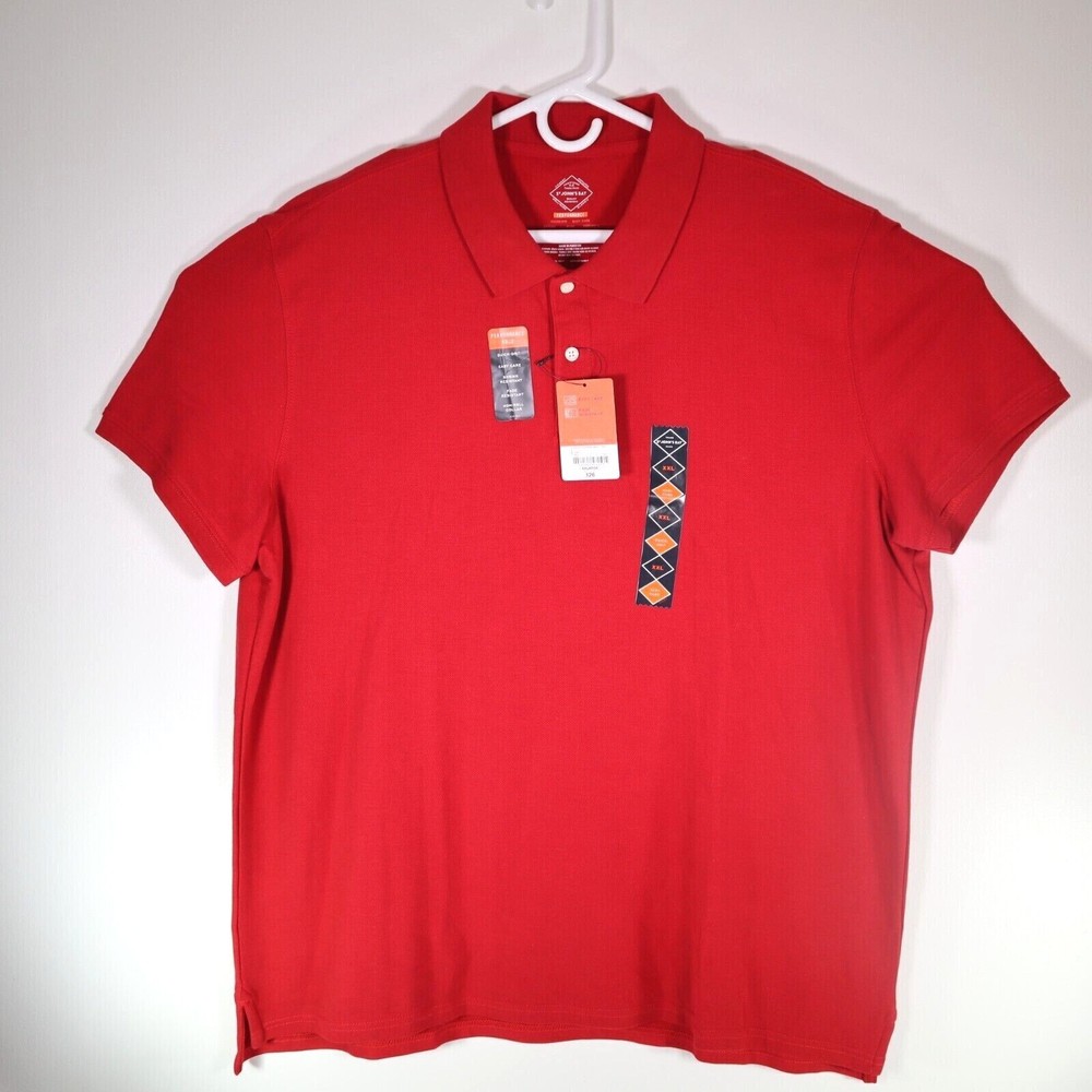 St Johns Bay Mens Performance Red Short Sleeve Polo Shirt 2XL XXL NEW