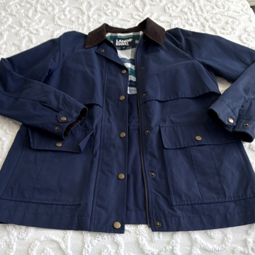 Cotton blend Navy Jacket Corduroy Collar Button Zipper Zipped Pockets Sz M
