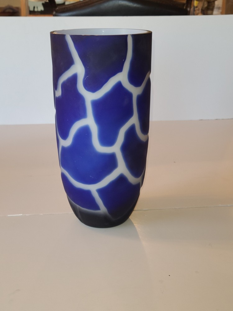 12in 5lb Vase Hand Blown Made In Poland  Blue Glass. Satin Finish. By Josefina