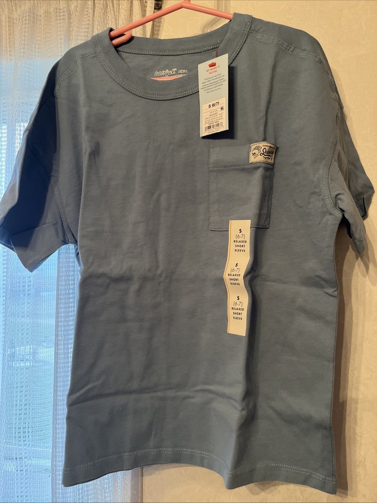 Cat & Jack T-Shirt Boys Small Blue Short Sleeve Crewneck Pocket Pullover Tee